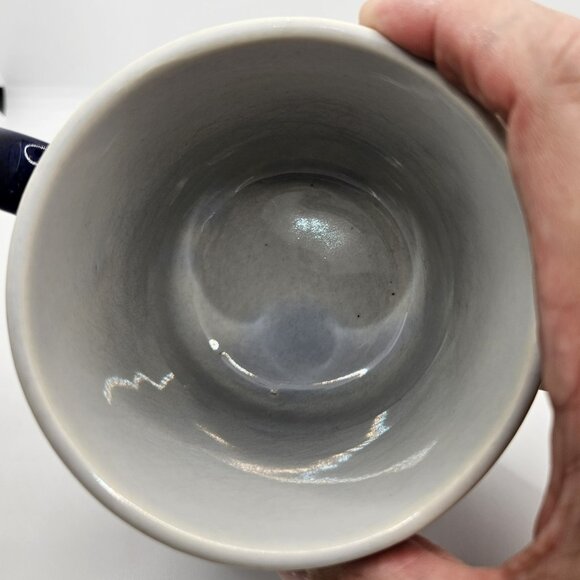 Ceramic Coffee Cup Mug Hand Painted Japan 4” tall Navy Blue Deep Red Vintage - Picture 6 of 6